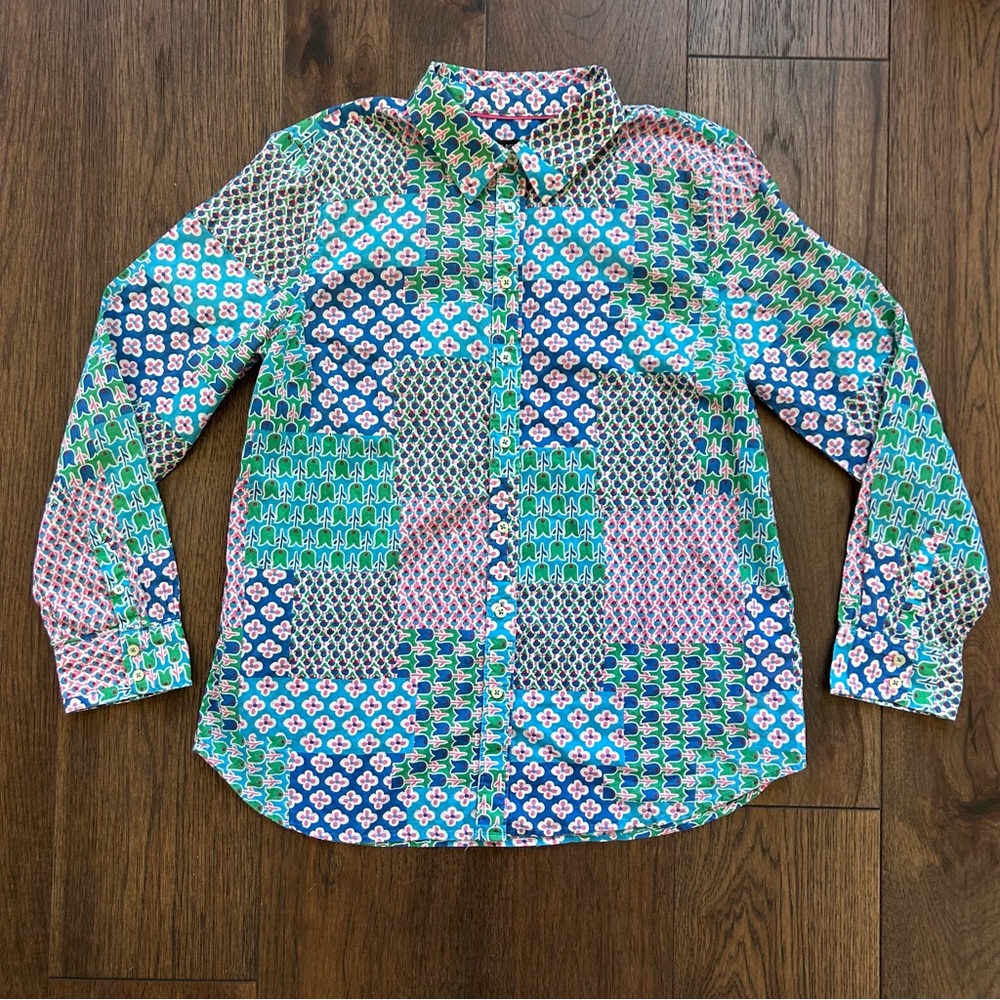 Talbots Women’s Multicolor Patchwork-Style Button… - image 1